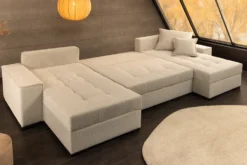 XXL Wohnlandschaft LODGE 315cm champagner beige Cord Sofa mit Schlaffunktion