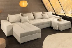 XXL Wohnlandschaft LODGE 315cm champagner beige Cord Sofa mit Schlaffunktion