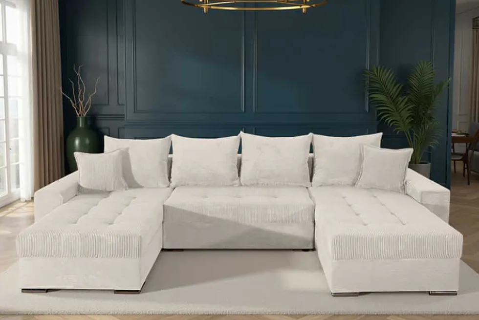 XXL Wohnlandschaft LODGE 315cm champagner beige Cord Sofa mit Schlaffunktion