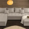 XXL Wohnlandschaft LODGE 315cm greige Cord Sofa mit Schlaffunktion und Stauraum