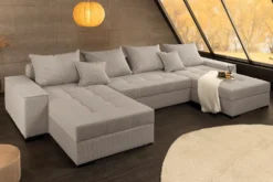 XXL Wohnlandschaft LODGE 315cm greige Cord Sofa mit Schlaffunktion und Stauraum