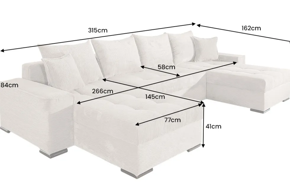XXL Wohnlandschaft LODGE 315cm greige Cord Sofa mit Schlaffunktion und Stauraum