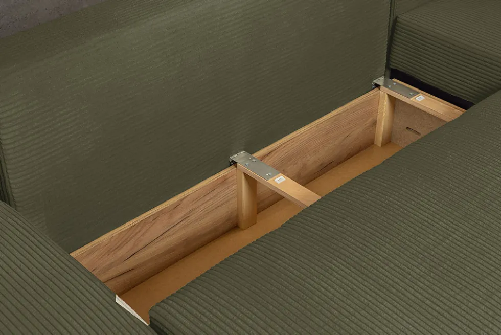XXL Wohnlandschaft LODGE 315cm grün Cord Sofa mit Schlaffunktion und Stauraum